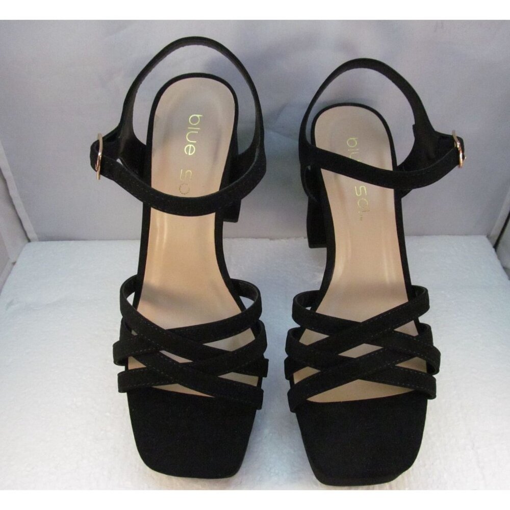 Black Ankle Strap Chunky High Heel Shoes Size 6.5